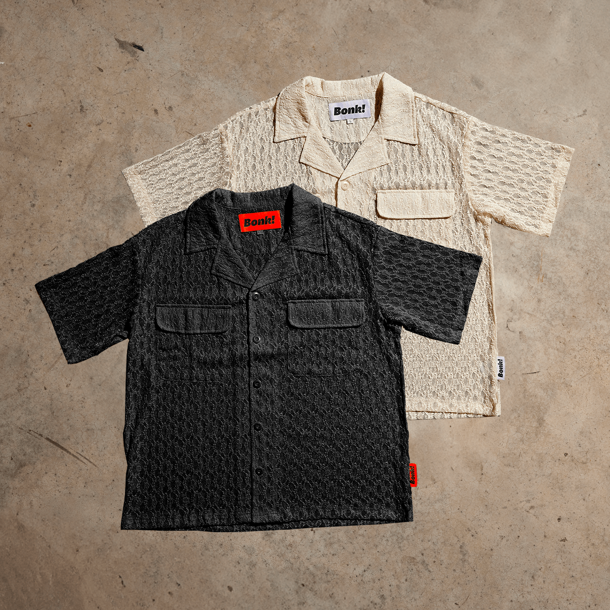 Apricot Lace Button-Up Camp Collar Shirt