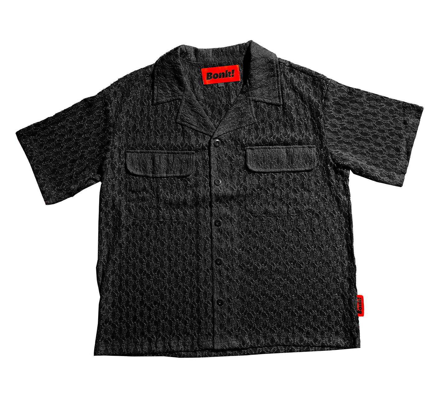 Black Lace Button-Up Camp Collar Shirt