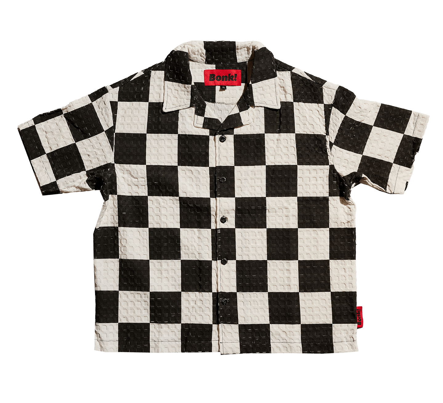 Waffle Knit Checkerboard Button-Up Shirt