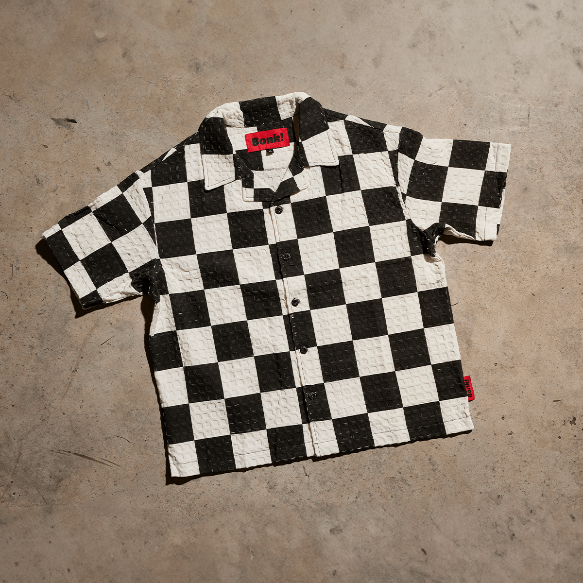 Waffle Knit Checkerboard Button-Up Shirt