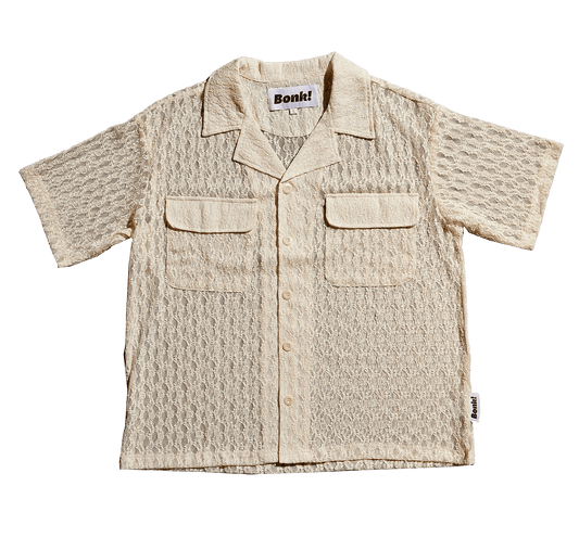 Apricot Lace Button-Up Camp Collar Shirt